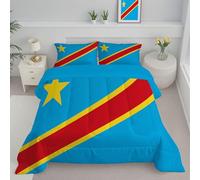Democratic Republic Of The Congo Flag Double Duvet, Reversible Coverless Retro Stripes Duvet Washable, Light Blue Bed Quilt For All Seasons - Lightweight Soft Comforter Bedding With Pillowcases