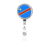 Democratic Republic of The Congo Flag Heavy Duty Metal Badge Holder Reel, Retractable Badge Holder with Belt Clip for Key Name Card Holder Employee Teacher