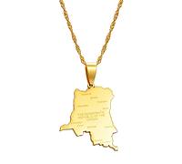Democratic Republic of the Congo Map Cities Pendant Necklace Chain Neckalces DRC Jewelry