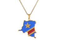 Democratic Republic of The Congo Map Pendant Necklace Gold Silver Color Stainless Steel DRC Kinshasa Pendant Necklace (Gold,1 PCS)