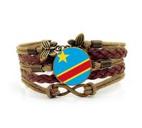 Democratic Republic Of The Congo Natural Flag Charm Bracelet - Fashion Congolese Flag Leather Woven Butterfly Bracelets For Women Men,Glass Dome Bracelets Souvenir Jewelry Gift For Men Women,Brow