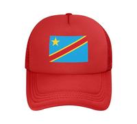 Democratic Republic of The Congo Patriotic Design: Baseball Cap + Trucker Hat + Dad Cap Triple Styles | Upf50+ Polyester Mesh Adjustable Sun Hat Red