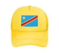 Democratic Republic of The Congo Patriotic Design: Baseball Cap + Trucker Hat + Dad Cap Triple Styles | Upf50+ Polyester Mesh Adjustable Sun Hat Yellow
