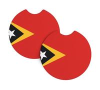 Democratic Republic of Timor-Leste Print Car Cup Holder Coasters - 2 Pack Anti Slip Drink Insert Pad with A Finger Notch,for Women Men