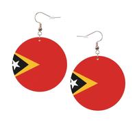 Democratic Republic of Timor-Leste Round Leather Earrings KC Gold, Double-Side Printed Drop Dangle Jewelry for Women, for Festival Party Gift
