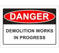 Demolition in Progress Sign - Danger Warning Aluminum Metal Tin Sign for Construction Sites, 16x12 Inch
