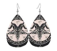 Demon Baphomet Satanic Goat Head Skull Teardrop Earring Lightweight Teardrop Dangle Faux Leather Earrings Colorful Pierced Earring For Festival Married Beach