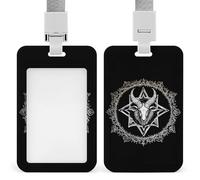 Demon Baphomet Satanic Goat Pentagram Funny ID Badge Holder with Detachable Neck Lanyards Vertical Card for Offices Men Women