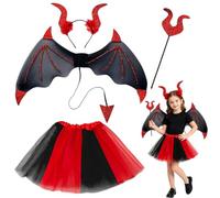 Demon Costume, Halloween Costume Accessory with Angel Wings Tutu Skirt | Magic Wand Headband Tutu Skirt Angel Fancy Dress Costume Angel Wings Demon Costume Accessories Fancy Dress Outfit for