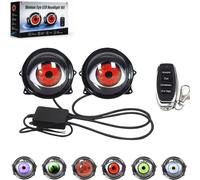 Demon Eye LED Headlight Kit, 33 Dynamic Light Modes - Realistic Moving Ghost Eye Lens Effect with Wireless Remote Control, 12-36V Car Ambient Light for Cars and SUVs (Lens version 2PCS)