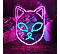 Demon Fox Face Neon Sign, Japanese Anime Slayer Neon Light for Wall Decor, Bedroom, Game Room, Birthday Party, Dimmable, USB Powered, Pink, Ice Blue(11.8"x9.2")