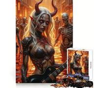 Demon Girl Playing Guitar in Hell Jigsaws 1000 Pieces for Adults Sharp Brain Perfect Connection Family Bond Art Work (38x52cm)