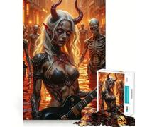 Demon Girl Playing Guitar in Hell Jigsaws 1000 Pieces for Teenagers Tension Relief Snug Joint Playful Challenge Art Decor (50x75cm)