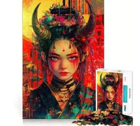 Demon Girl with Horns Japanese Art Jigsaw Puzzle 1000 Piece Calm Game Serene Game Joyful Challenge (38x26cm)