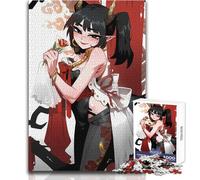 Demon Girl with Rose Illustration 1000 Piece Jigsaw Puzzle for Teenagers Interactive Logical Thinking Game Ideal Memorable Occasion Gift Size 38x52cm