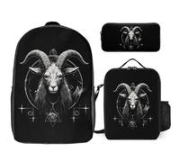 Demon Goat Head 3 Pieces Set Laptop Backpack Travel Daypack with Lunch Box Pencil Case for Men Women