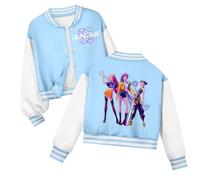 Demon Hunters Bomber Jacket for Girls Boys Button Down Long Sleeved Sports Jacket Coat, Baseball Style Y2K Streetwear Jacket for Kids, Funny Anime Character Prints Bomber Jackets