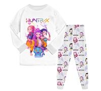 Demon Hunters Cartoon Pjs Set 2 Pcs Long Sleeve,Huntrix K-pop Singer Printed Pjs, Music Party House Cute Wear Clothes White