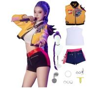 Demon Hunters Cosplay Costume, 12-Piece Yellow Huntrix Rumi Outfit w/Wig, Halloween Female Idol Performance Attire (With wig, 3XL)