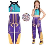 Demon Hunters Costume for Girls Kids Outfit- K Pop Demon Hunter Costume Anime Movie Pop Singer Idol Dress with Hunter Stickers for Cosplay World Book Day Carnival Christmas Party Fancy Dress Up