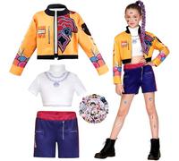 Demon Hunters Costume for Girls Kids Outfit- K Pop Demon Hunter Costume Anime Movie Pop Singer Idol Dress with Hunter Stickers for Cosplay World Book Day Carnival Christmas Party Fancy Dress Up