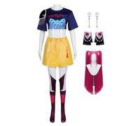 Demon Hunters Costume Mira Cosplay Uniform Outfits Top Skirt Socks with Gloves Women's Halloween Suit (Blue + Wig, XS)
