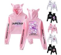 Demon Hunters Hoodies Girls Cropped Sweatshirt with Cat Ears Hip Hop Y2k Streetwear Cute Pullover