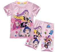 Demon Hunters HUNTR/X Pyjamas Girls Summer Short Sleeve Pjs Set Rumi Mira Zoe Music Party Homewear Nighties Cartoon Sleepwear for Kids (UK, Age, 4 Years, 5 Years, Regular, Pink)