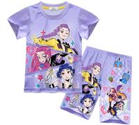 Demon Hunters HUNTR/X Pyjamas Girls Summer Short Sleeve Pjs Set Rumi Mira Zoe Music Party Homewear Nighties Cartoon Sleepwear for Kids (UK, Age, 4 Years, 5 Years, Regular, Purple)