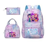 Demon Hunters Lightweight 3-in-1 student backpack set (with lunch bag & pencil case) for teenagers(Light Blue)