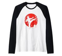 Demon Karate Kick Under Moon Raglan Baseball Tee