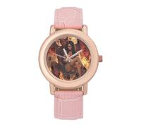 Demon & Lady Women's Watch Pink Rose Gold Strap Wristwatch Minimalist Easy Reader Watchec