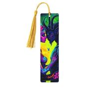 Demon Love Pattern Unique Double-Sided Artwork Printed Wooden Bookmarks, Artistic Book Accessories Birthday Presents for Men Women Presents for Book Lovers