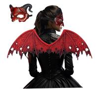 Demon Mask for Women, Red Devil Costume with Half Face Dragon Mask & Dragon Wing, Scary Halloween for Cosplay Masquerade Costume Party Accessories, Red, Halloween 2025