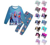 Demon Pjs 2 Pack for Girls Rumi Costume H-Huntrix Hip Hop Y2k K Pop Pyjamas Set Music Cartoon Print Pajama Sleepwear for Kids 5-13 Years(Sky Blue,160)
