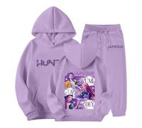 Demon Pop Hunters Tracksuit Sets for Boys Girls Anime Film Character Prints Hoodie & Loose Fit Pants 2 Piece Outfits Long Sleeve Hip Hop Streetwear Loungewear Sets (Purple, 9-10 Years)