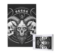 Demon Skulls 666 Mystical Gothic Magic Satan Hell Black Personalised 1000 Piece Wooden Jigsaw Puzzle For Adults, Custom Portrait Picture