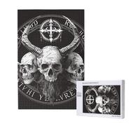 Demon Skulls Satan 666 Mystical Magic Hell Gothic Black Personalised 1000 Piece Wooden Jigsaw Puzzle For Adults, Custom Portrait Picture