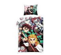 Demon Slayer Bedding Set, Reversible Duvet Cover 140 x 200 cm + Pillowcase, 100% Cotton, with Tanjirō Kamado and Kyōjurō Rengoku
