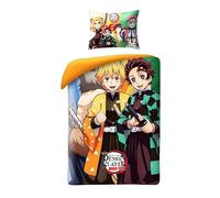 Demon Slayer Bedding Set, Reversible Duvet Cover 140 x 200 cm + Pillowcase, 100% Cotton, with Tanjirō Kamado and Zenitsu Agatsuma