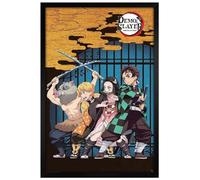Demon Slayer Black Wooden Framed Group Maxi Poster 61x91.5cm
