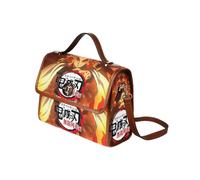 (Demon Slayer Infinity Train_9595) Canvas Crossbody Handbag with Lock Top All Over Print Retro Messenger Bag for Women, Girl Brown Trim & Adjustable Shoulder Strap Waterproof 10.8"L