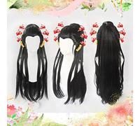Demon Slayer Kimetsu No Yaiba Daki Black Long Straight Cosplay Heat Resistant Synthetic Hair Halloween Carnival + Free Wig Cap Cosplay Anime Wig Coser
