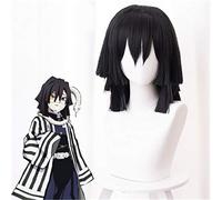 Demon Slayer: Kimetsu No Yaiba Iguro Obanai Cosplay Wig Black Synthetic Hair Halloween Role Play Styled Wig Anime Wig for Adult