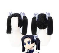 Demon Slayer: Kimetsu No Yaiba Kanzaki Aoi Cosplay Wigs High-Temperature Fiber Black Short Hair With Two Ponytails+Free Hair Cap TCY-071