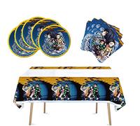 Demon Slayer Party Supplies 41Pack include 20 plates, 20 napkins Tablecloth for Demon Slayer birthday party decoration