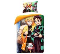 Demon Slayer Reversible Bedding Set, Duvet Cover 140 x 200 cm + Pillowcase, 100% Cotton, with Tanjirō Kamado and Zenitsu Agatsuma