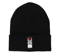 Demon Slayer Tanjiro Earring Embroidered Unisex Plain Black Cuffed Knitted Winter Beanie Hat for Men Women, Black, One size
