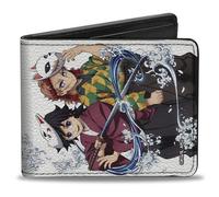 Demon Slayer Wallet, Bifold, Demon Slayer Giyu and Sabito Warding Mask Pose and Logo White, Vegan Leather