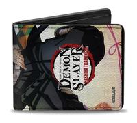 Demon Slayer Wallet, Bifold, Demon Slayer Giyu Tomioka Sword Pose and Title Logo, Vegan Leather